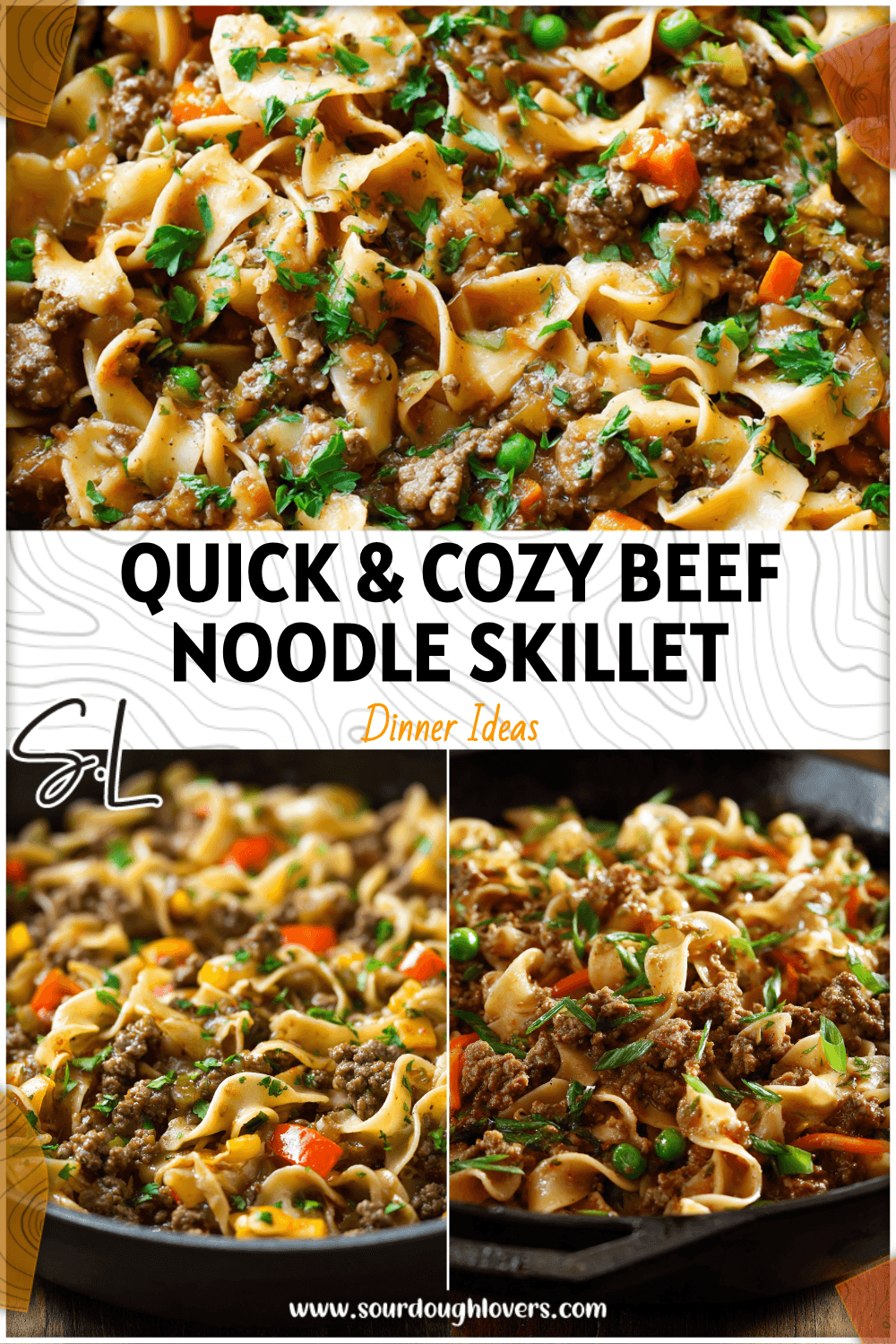 Skillet filled with Beef And Noodles With Hamburger garnished with fresh herbs for an easy comfort dinner. 2026